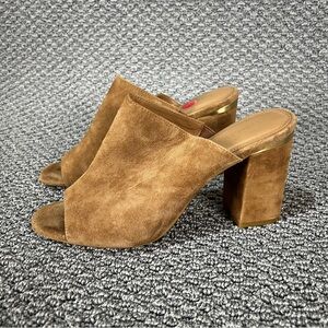 Calvin Klein Brown Suede Block Heel Mules